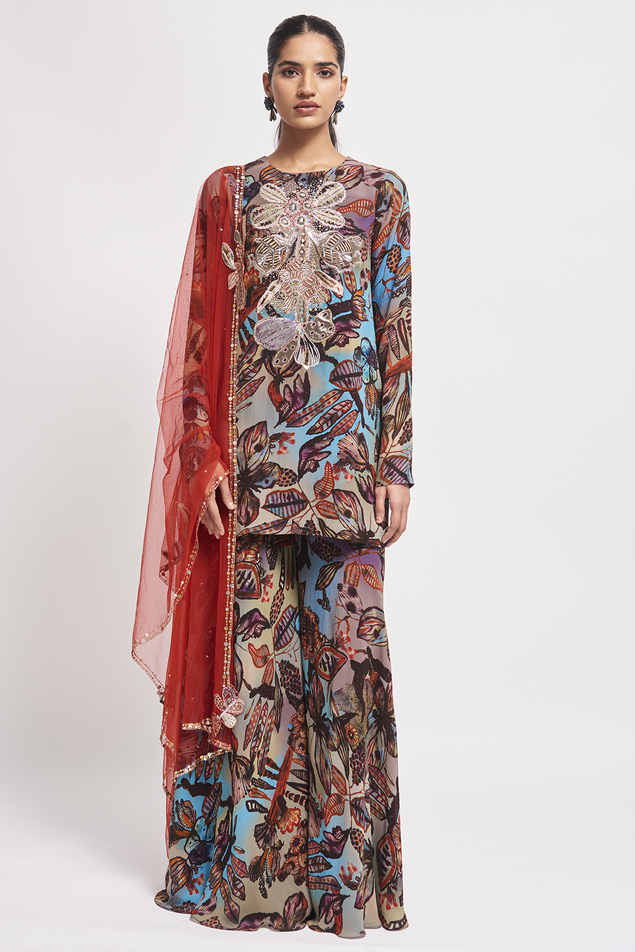 Multi-Colored Georgette Applique Embellishments Wedding Sharara Set by Aisha Rao at Pernia's Pop Up Shop