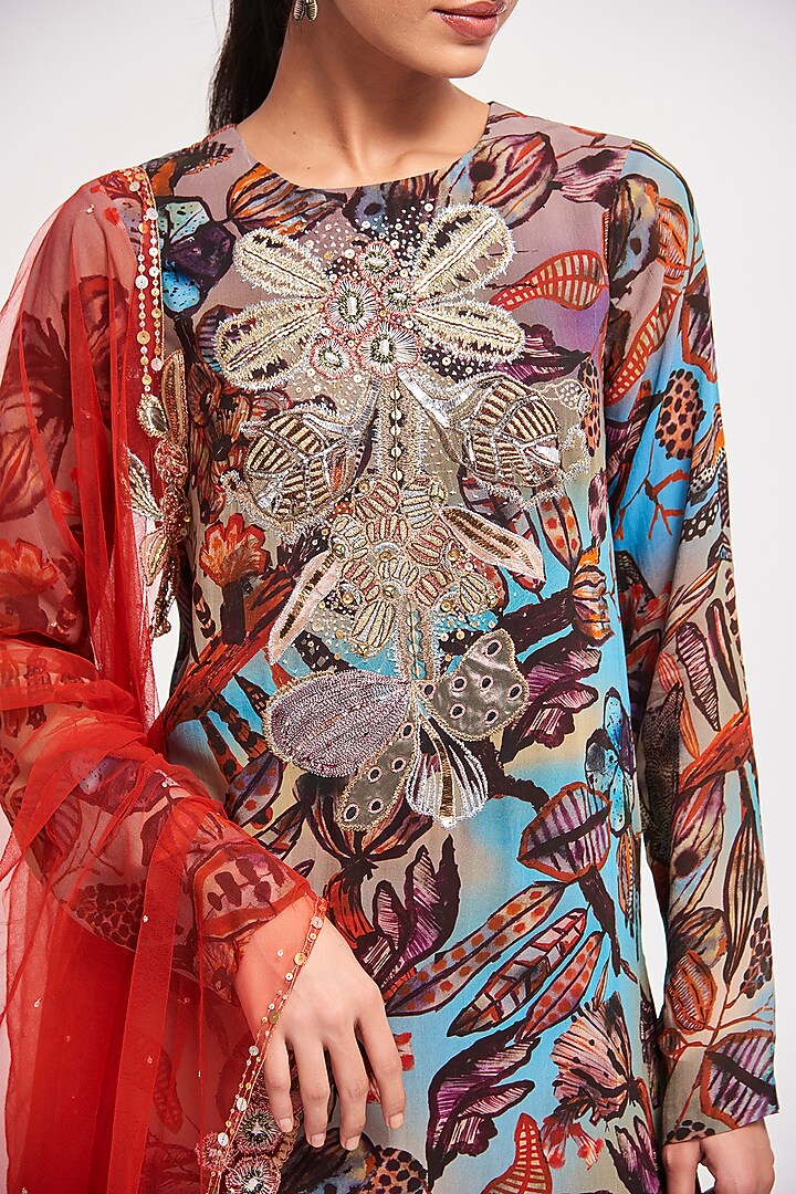 Multi-Colored Georgette Applique Embellishments Bridal Sharara Set by Aisha Rao at Pernia's Pop Up Shop
