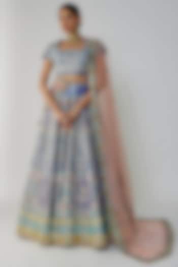 Blue Tissue Embellished Bridal Lehenga Set by Aisha Rao at Pernia's Pop Up Shop