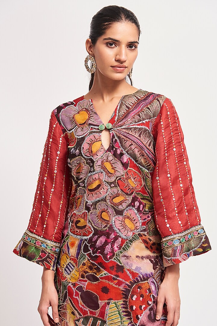 Multi-Colored Organza Printed & Embellished Kurta Set by Aisha Rao at Pernia's Pop Up Shop