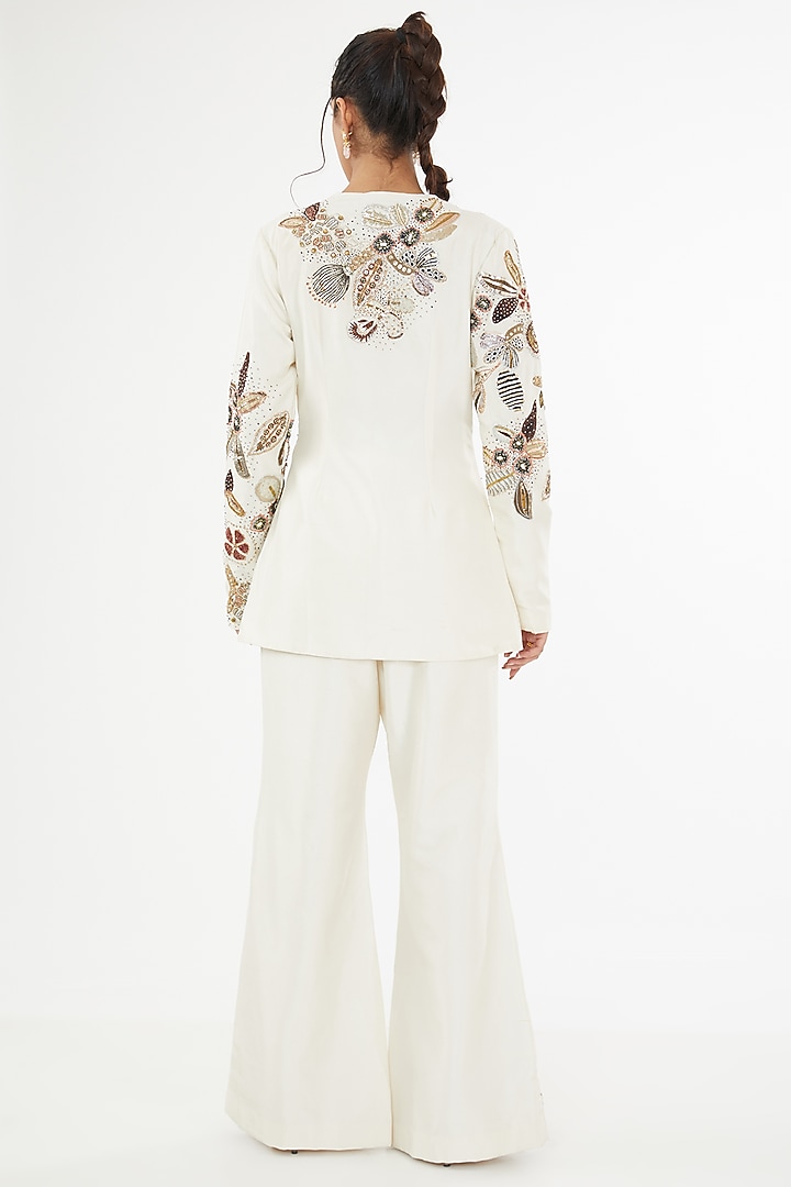 Ivory Dupion Silk Applique Embellished Co-Ord Set by Aisha Rao at Pernia's Pop Up Shop