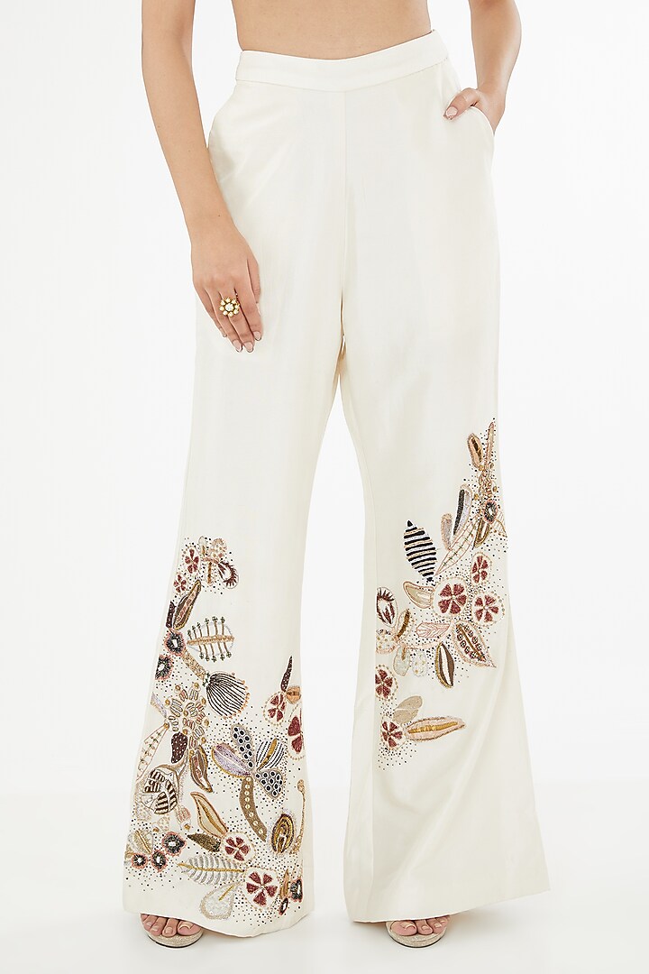 Ivory Dupion Silk Applique Embellished Co-Ord Set by Aisha Rao at Pernia's Pop Up Shop