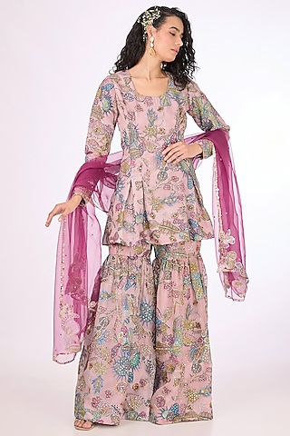 Multi-Colored Organza Gharara Set by Aisha Rao