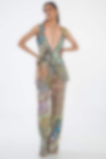 Multi-Colored Georgette Embellished Sleeveless Jacket Set by Aisha Rao at Pernia's Pop Up Shop