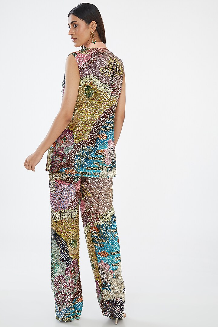 Multi-Colored Georgette Embellished Sleeveless Jacket Set by Aisha Rao at Pernia's Pop Up Shop