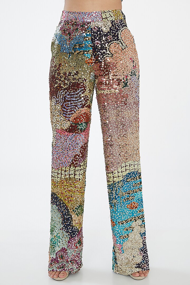 Multi-Colored Georgette Embellished Sleeveless Jacket Set by Aisha Rao at Pernia's Pop Up Shop