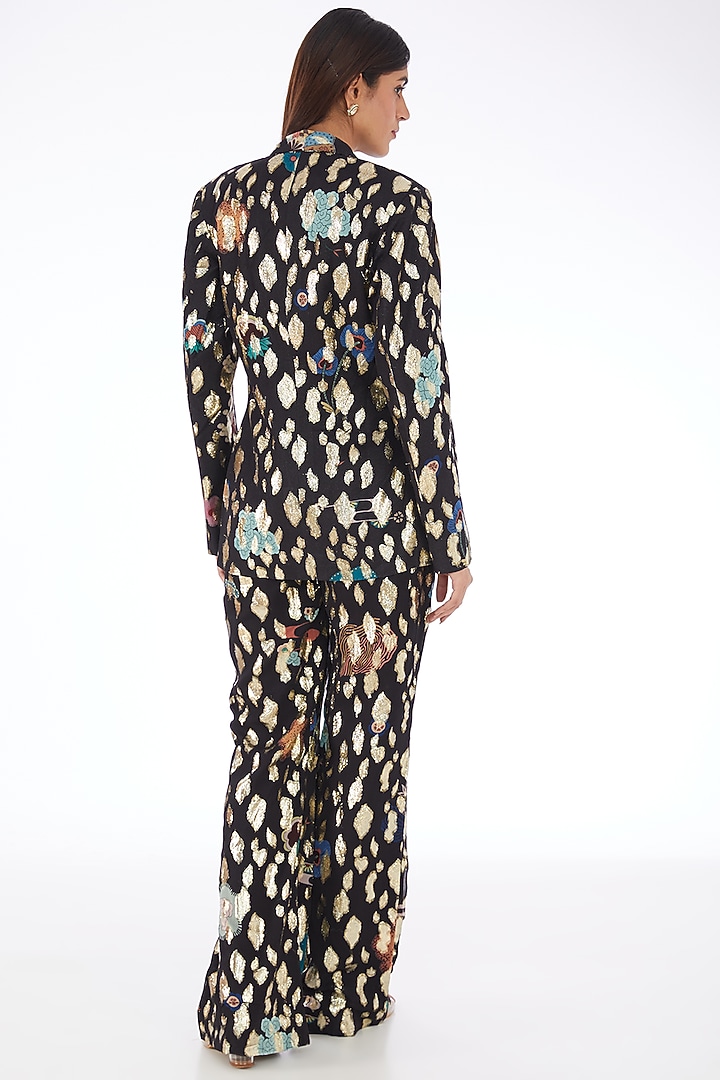 Black Dobby Double-Breasted Blazer Set by Aisha Rao at Pernia's Pop Up Shop