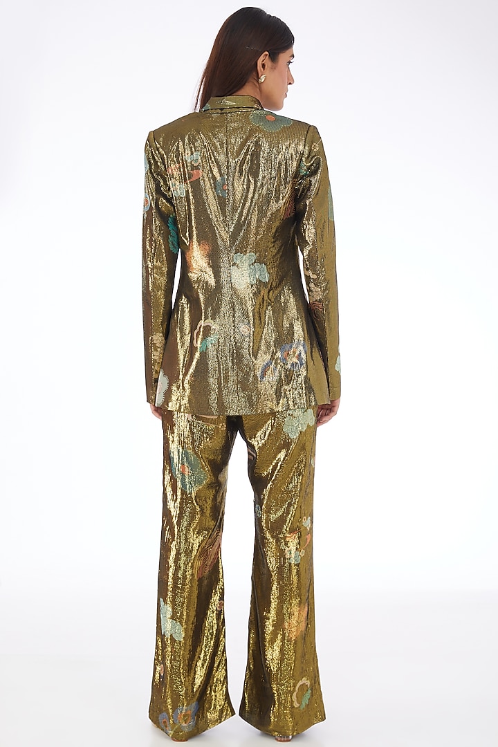 Gold Dobby Double-Breasted Blazer Set by Aisha Rao at Pernia's Pop Up Shop