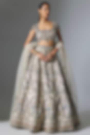 Silver Banarasi Tissue Brocade Embellished Bridal Lehenga Set by Aisha Rao at Pernia's Pop Up Shop