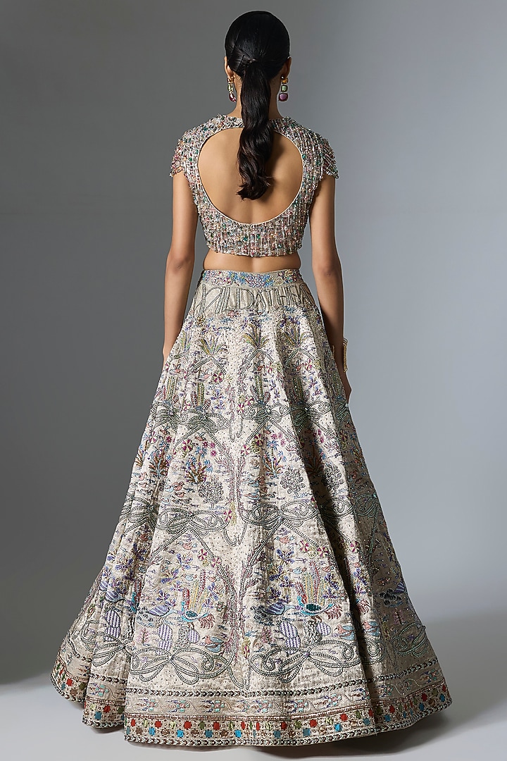 Silver Banarasi Tissue Brocade Embellished Bridal Lehenga Set by Aisha Rao at Pernia's Pop Up Shop