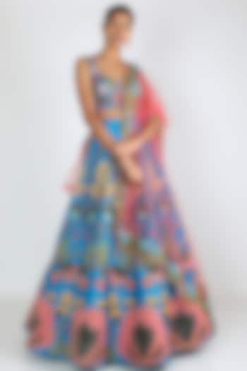 Cyan Blue Embellished Bridal Lehenga Set by Aisha Rao at Pernia's Pop Up Shop
