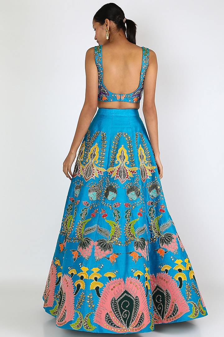 Cyan Blue Embellished Bridal Lehenga Set by Aisha Rao at Pernia's Pop Up Shop