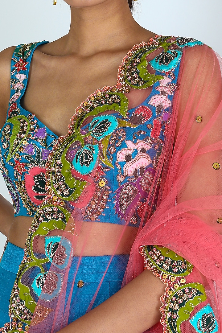 Cyan Blue Embellished Bridal Lehenga Set by Aisha Rao at Pernia's Pop Up Shop