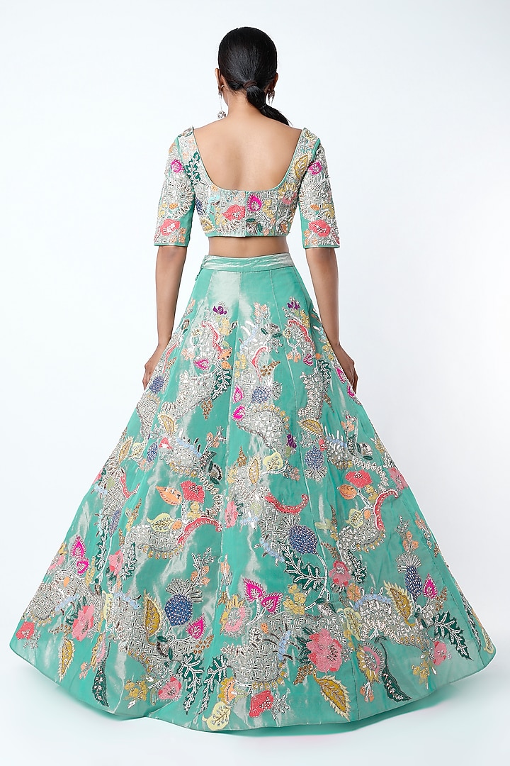 Turquoise Embellished Bridal Lehenga Set by Aisha Rao at Pernia's Pop Up Shop