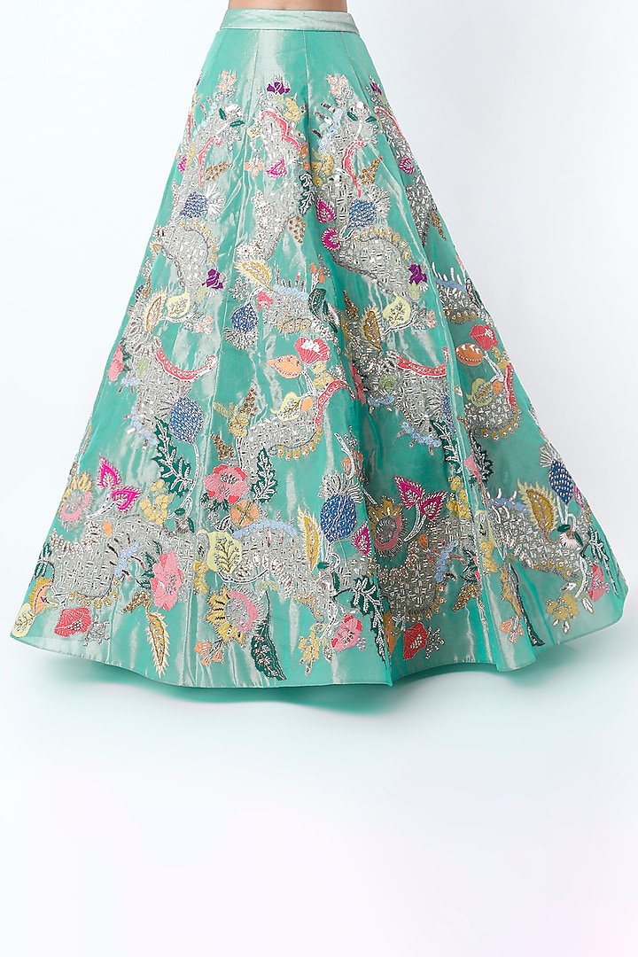 Turquoise Embellished Bridal Lehenga Set by Aisha Rao at Pernia's Pop Up Shop