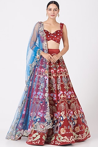 Cayenne Red Embroidered Lehenga Set by Aisha Rao