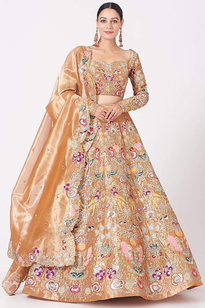 Copper Embroidered Bridal Lehenga Set by Aisha Rao at Pernia's Pop Up Shop