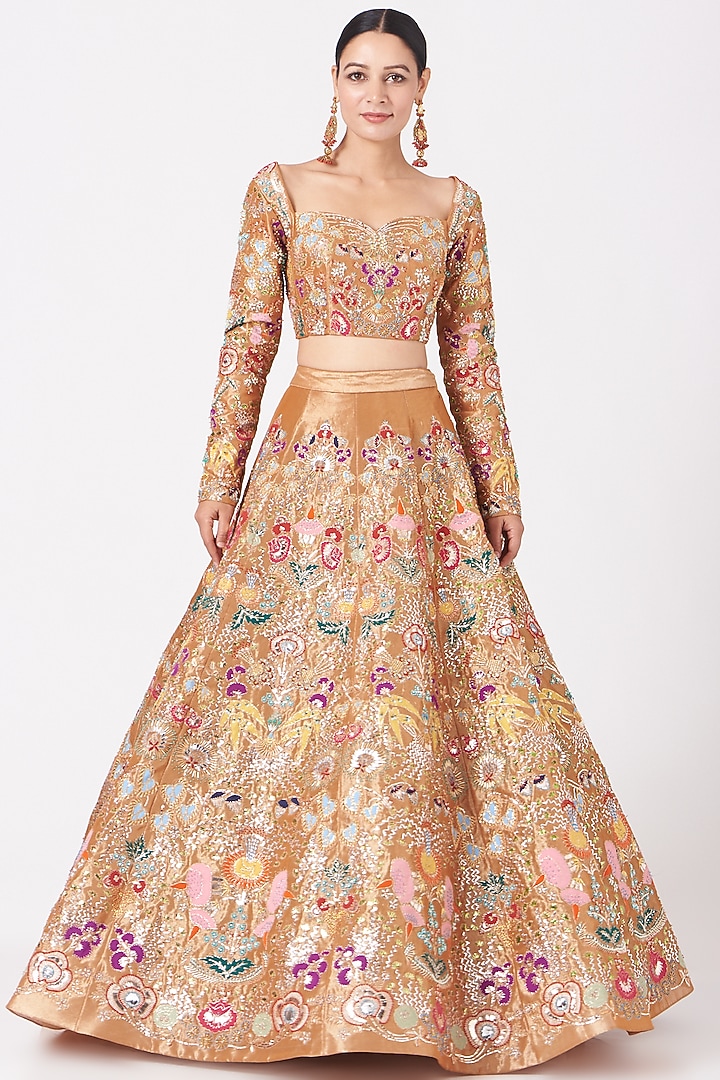 Copper Embroidered Bridal Lehenga Set by Aisha Rao at Pernia's Pop Up Shop