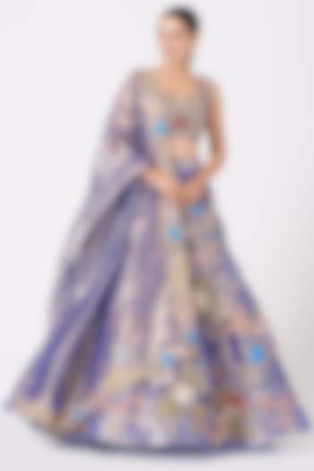 Light Fuchsia Blue Embroidered Bridal Lehenga Set by Aisha Rao at Pernia's Pop Up Shop