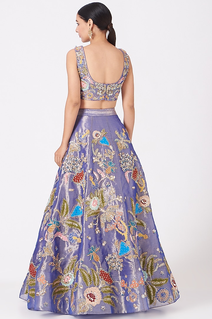 Light Fuchsia Blue Embroidered Bridal Lehenga Set by Aisha Rao at Pernia's Pop Up Shop