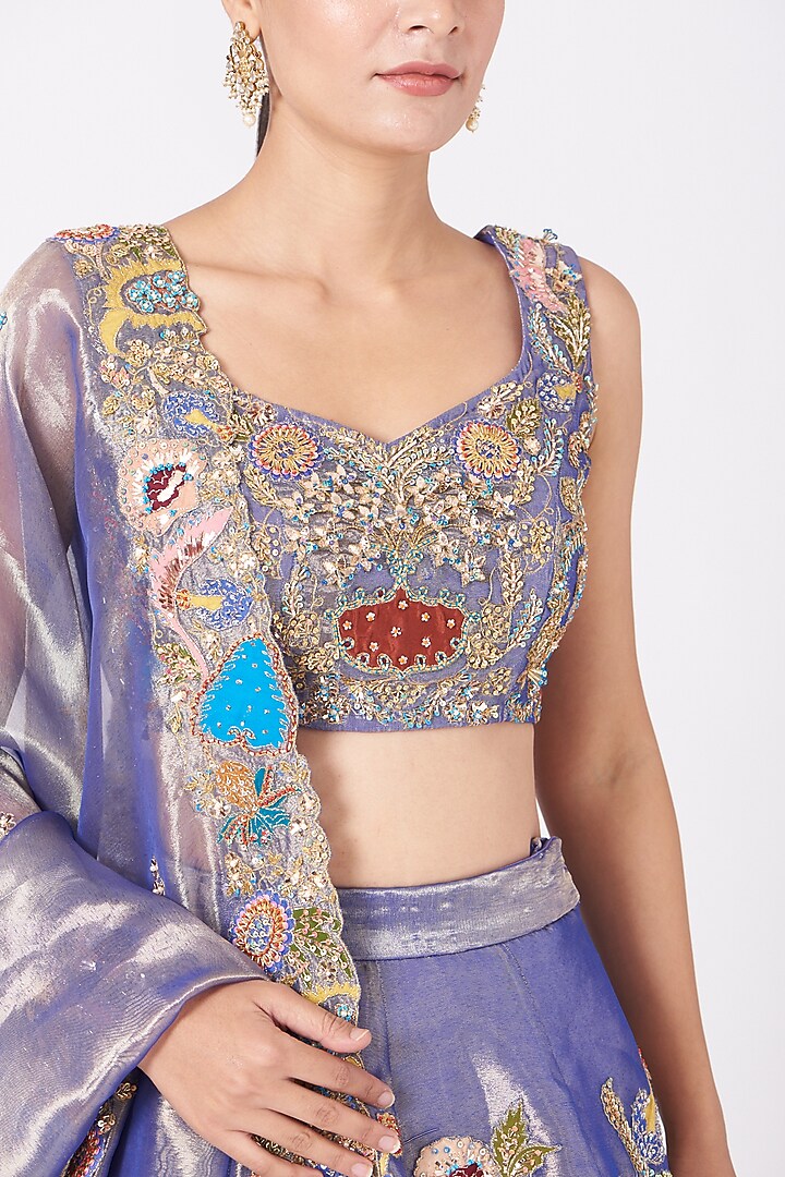 Light Fuchsia Blue Embroidered Bridal Lehenga Set by Aisha Rao at Pernia's Pop Up Shop