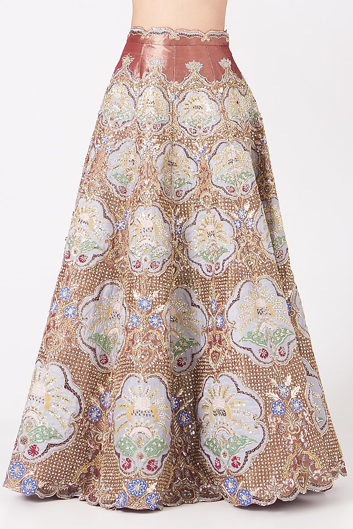 Pastel Red Embroidered Bridal Lehenga Set by Aisha Rao at Pernia's Pop Up Shop