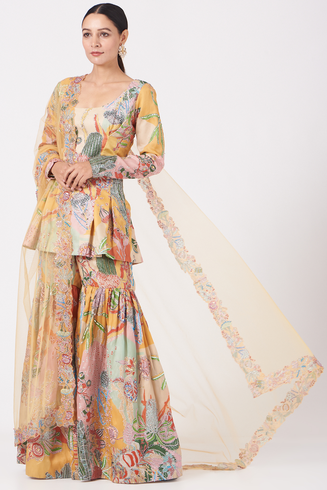 Capital Yellow Printed Bridal Sharara Set by Aisha Rao at Pernia's Pop Up Shop