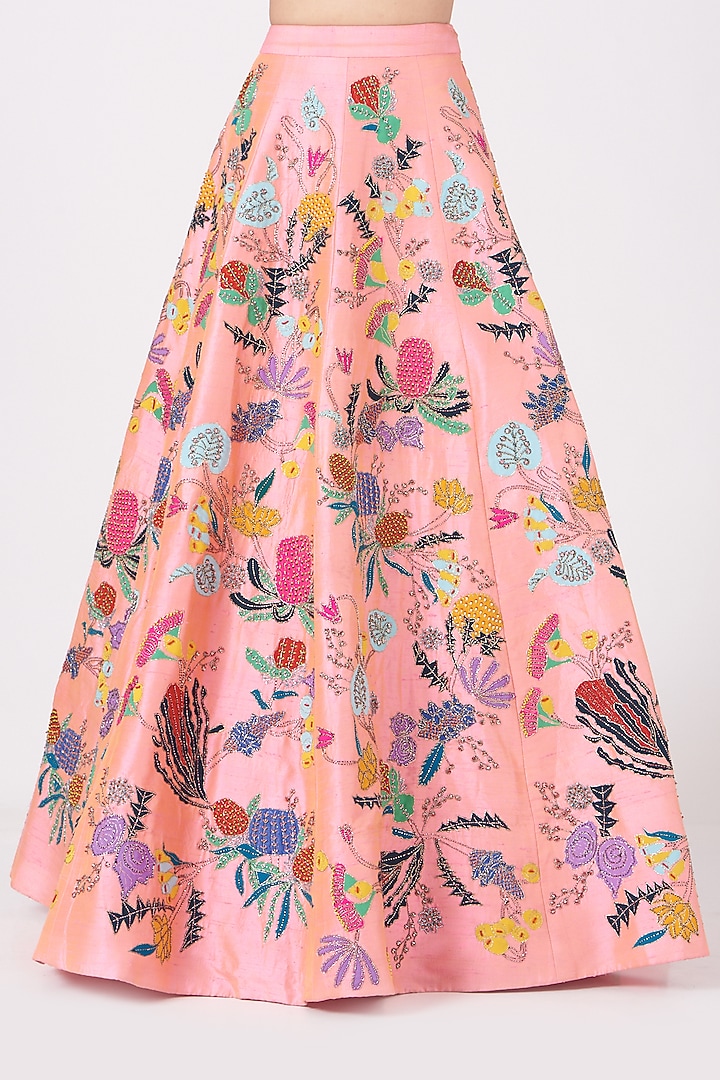 Tropical Peach Printed & Embroidered Bridal Lehenga Set by Aisha Rao at Pernia's Pop Up Shop