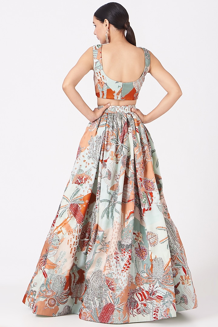Agave Blue Printed & Embellished Bridal Lehenga Set by Aisha Rao at Pernia's Pop Up Shop