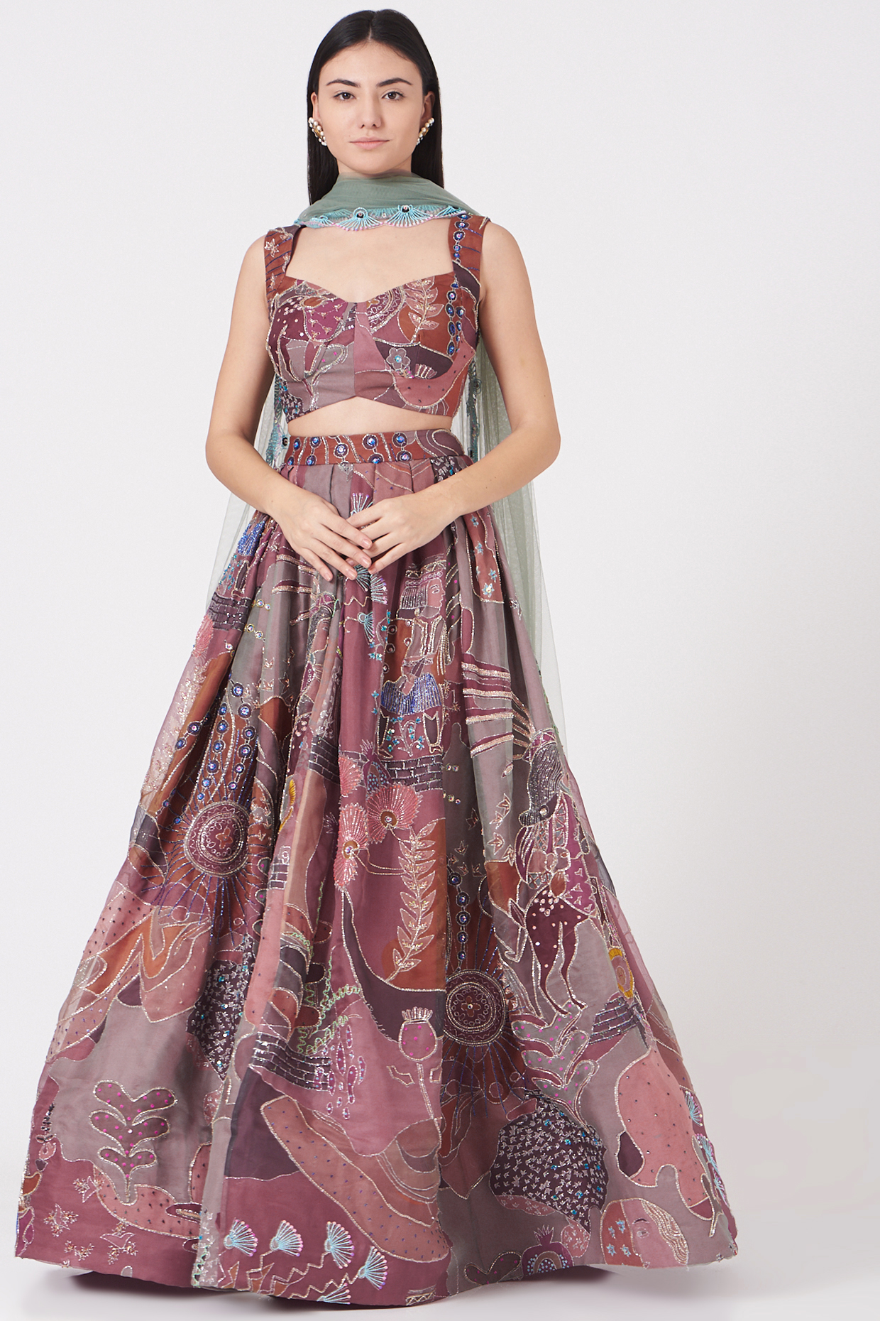 Peach Printed & Embellished Bridal Lehenga Set by Aisha Rao at Pernia's Pop Up Shop