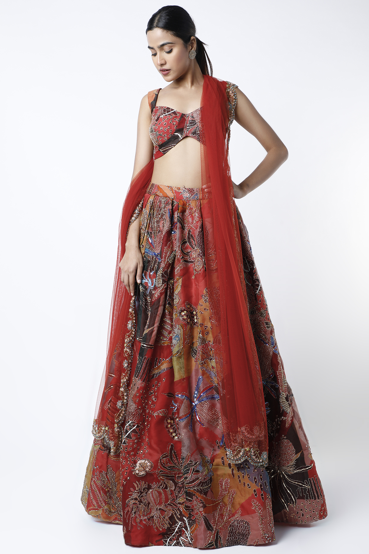 Red Embellished Bridal Lehenga Set by Aisha Rao at Pernia's Pop Up Shop