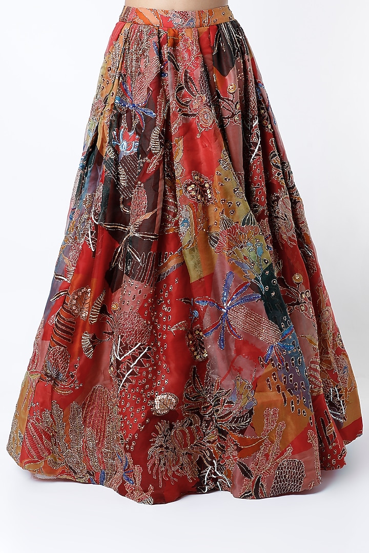 Red Embellished Bridal Lehenga Set by Aisha Rao at Pernia's Pop Up Shop