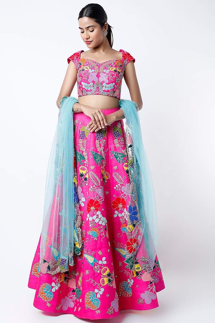 Hot Pink Embellished Lehenga Set by Aisha Rao