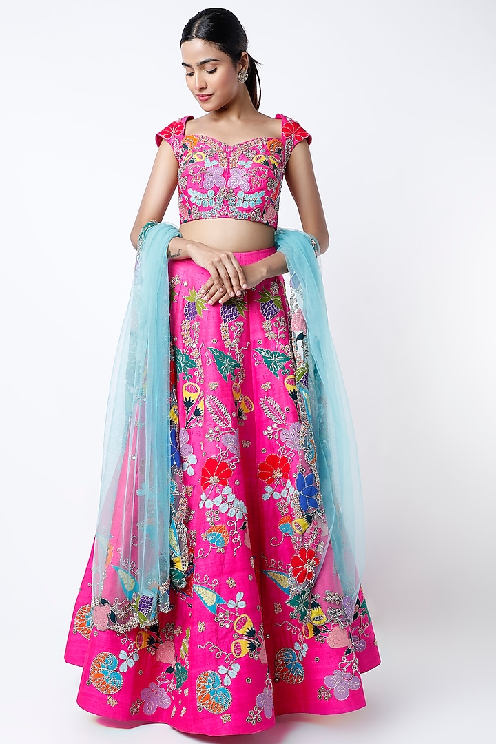 Hot Pink Embellished Bridal Lehenga Set by Aisha Rao at Pernia's Pop Up Shop