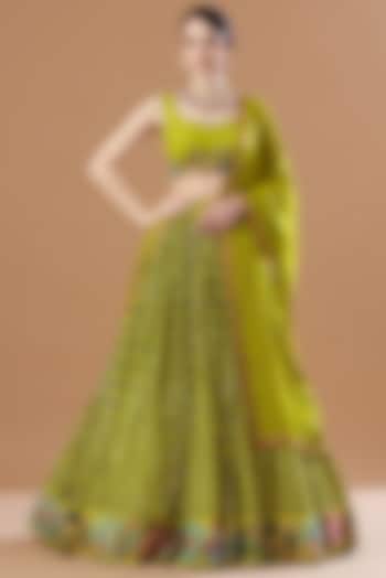 Green Organza Printed Wedding Lehenga Set by Aisha Rao at Pernia's Pop Up Shop