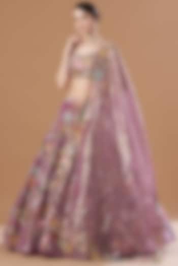 Purple Tissue Embellished Lehenga Set by Aisha Rao