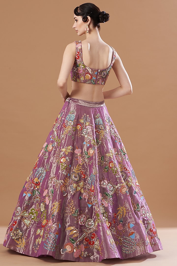Purple Tissue Embellished Bridal Lehenga Set by Aisha Rao at Pernia's Pop Up Shop