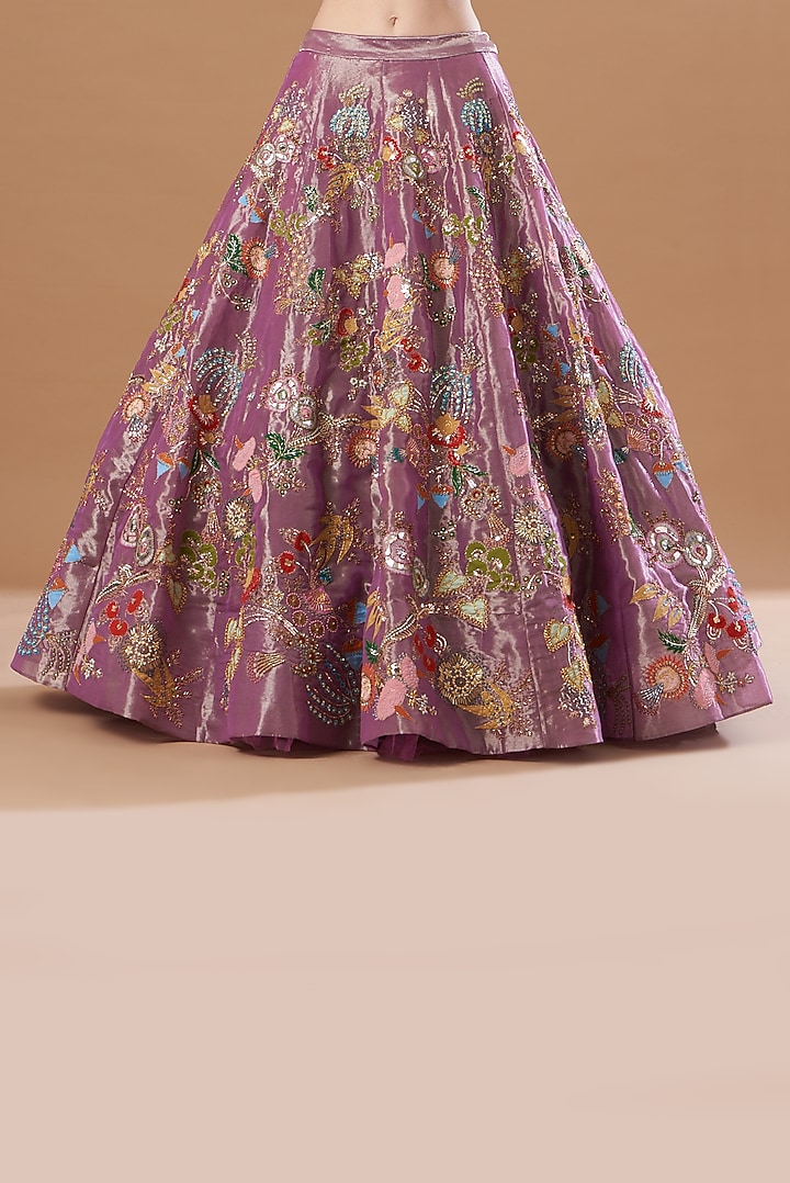 Purple Tissue Embellished Bridal Lehenga Set by Aisha Rao at Pernia's Pop Up Shop