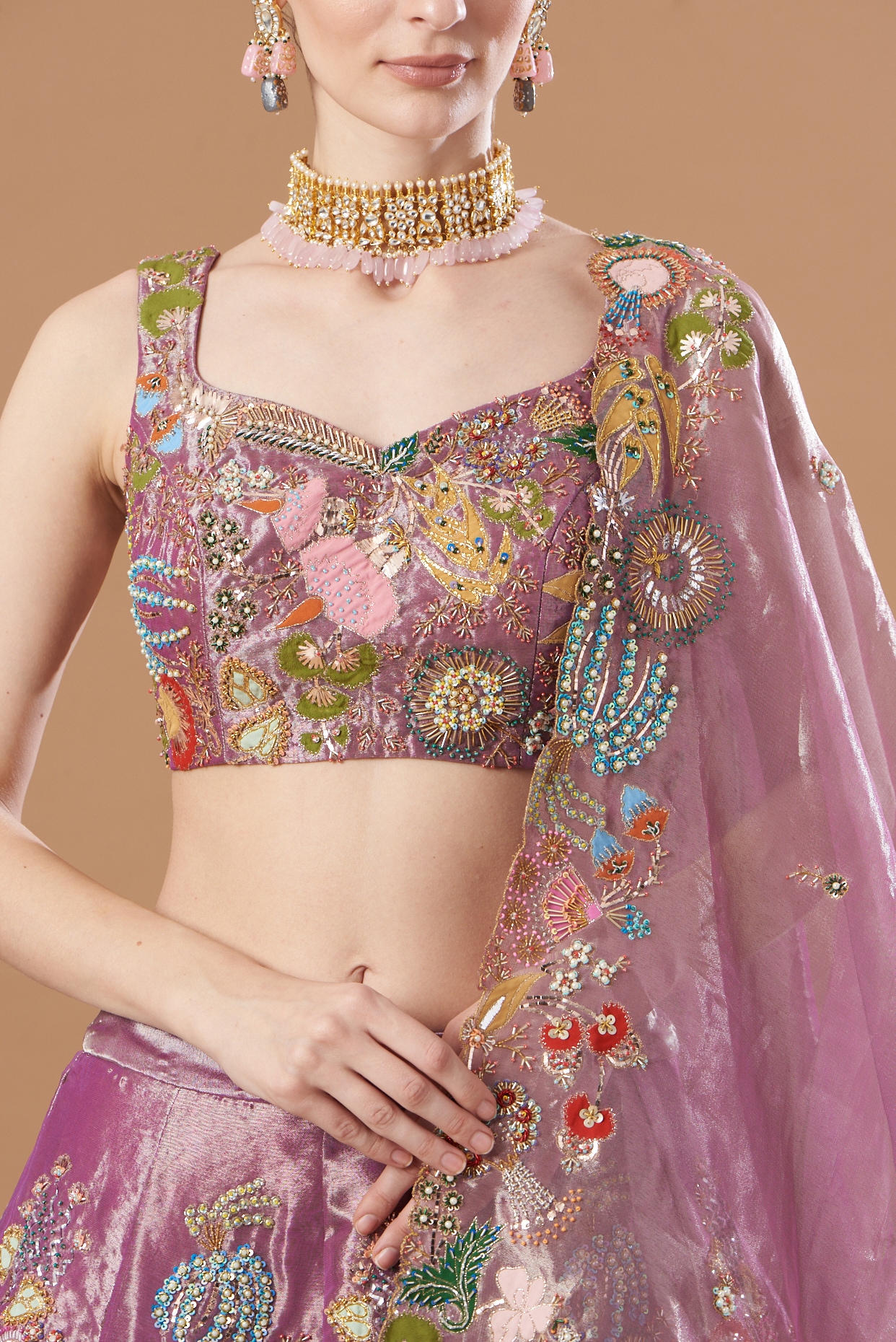 Peach Paper Dolls Organza Printed And Embellished Tissue Saree And Blo –  Studio East6