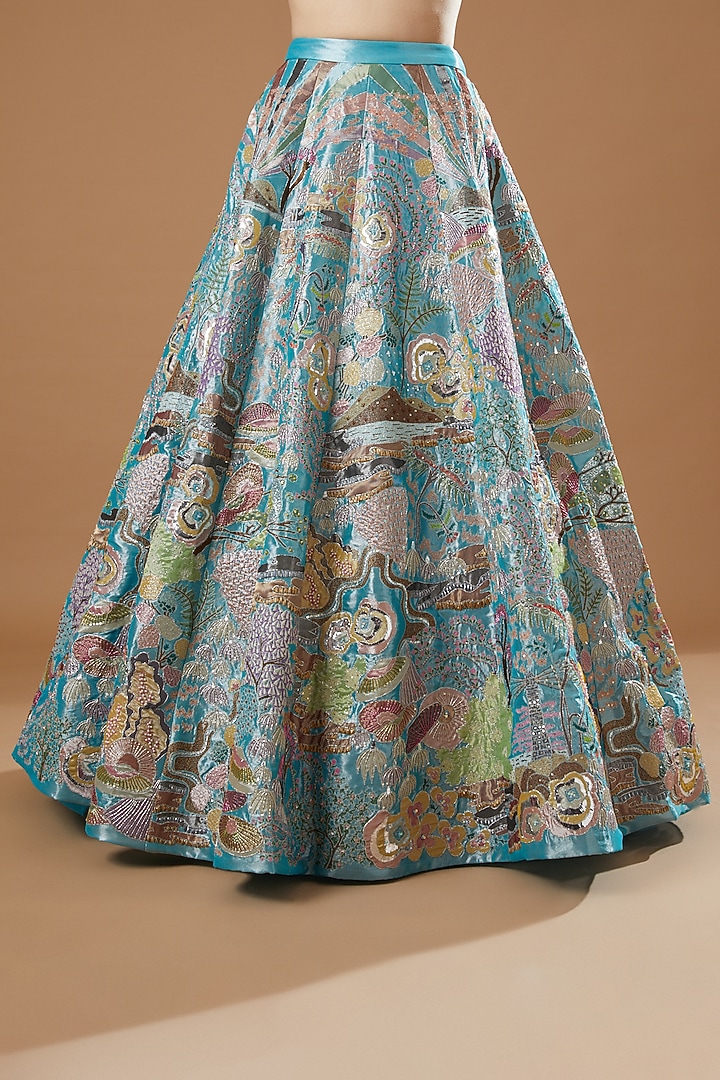 Light Blue Embellished Bridal Lehenga Set by Aisha Rao at Pernia's Pop Up Shop