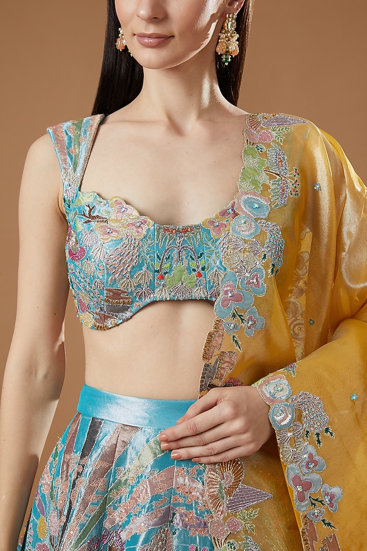 Light Blue Embellished Bridal Lehenga Set by Aisha Rao at Pernia's Pop Up Shop