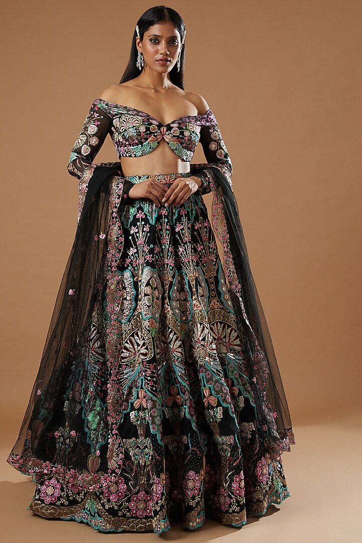 Black Embellished Bridal Lehenga Set by Aisha Rao at Pernia's Pop Up Shop