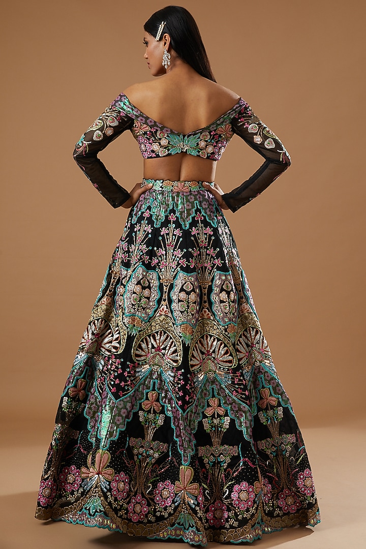 Black Embellished Bridal Lehenga Set by Aisha Rao at Pernia's Pop Up Shop