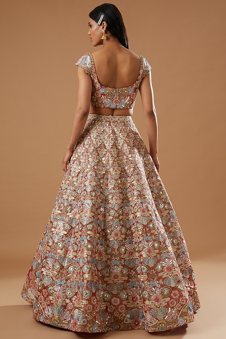 Red Embellished Bridal Lehenga Set by Aisha Rao at Pernia's Pop Up Shop