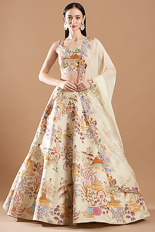 Ivory Beige Embellished Lehenga Set by Aisha Rao