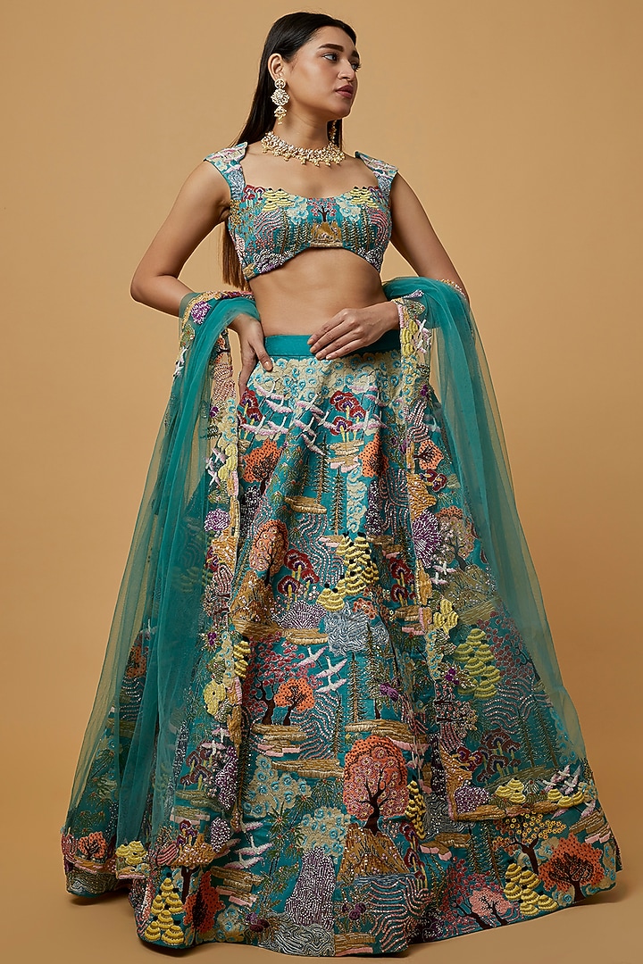Mykonos Green Embellished Bridal Lehenga Set by Aisha Rao at Pernia's Pop Up Shop