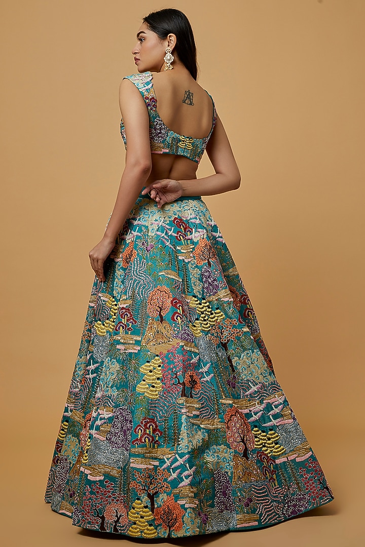 Mykonos Green Embellished Bridal Lehenga Set by Aisha Rao at Pernia's Pop Up Shop
