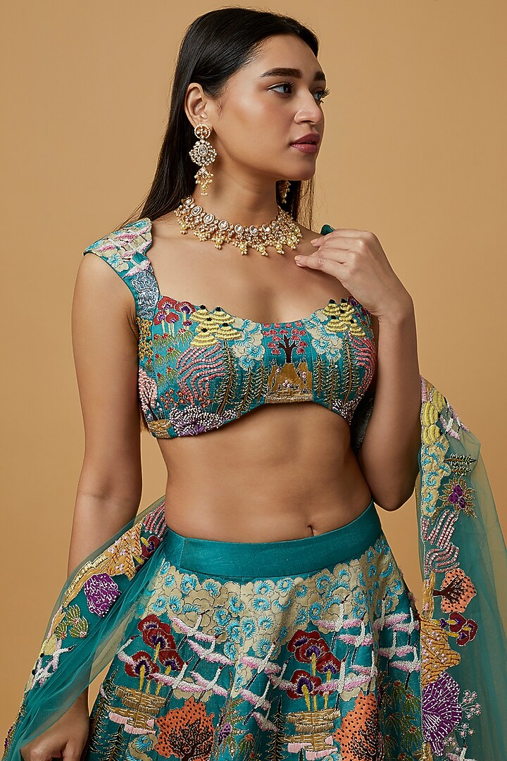 Mykonos Green Embellished Bridal Lehenga Set by Aisha Rao at Pernia's Pop Up Shop