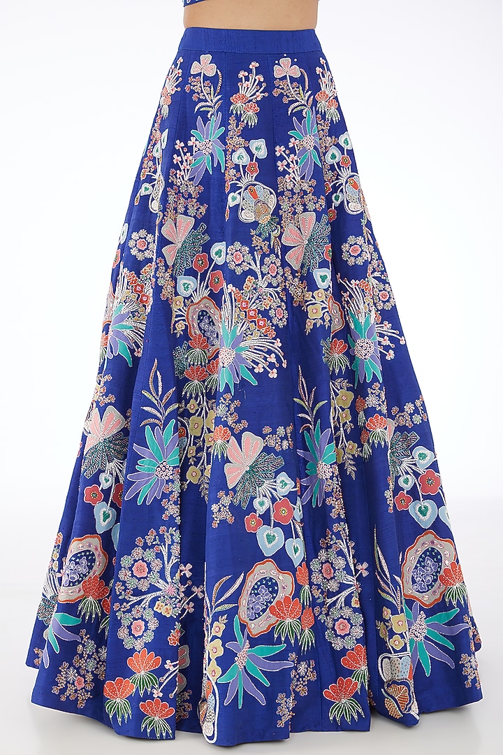 Electric Blue Raw Silk Embellished Bridal Lehenga Set by Aisha Rao at Pernia's Pop Up Shop