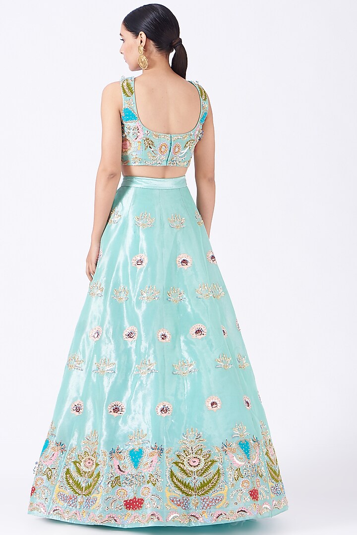 Light Blue Embellished Bridal Lehenga Set by Aisha Rao at Pernia's Pop Up Shop